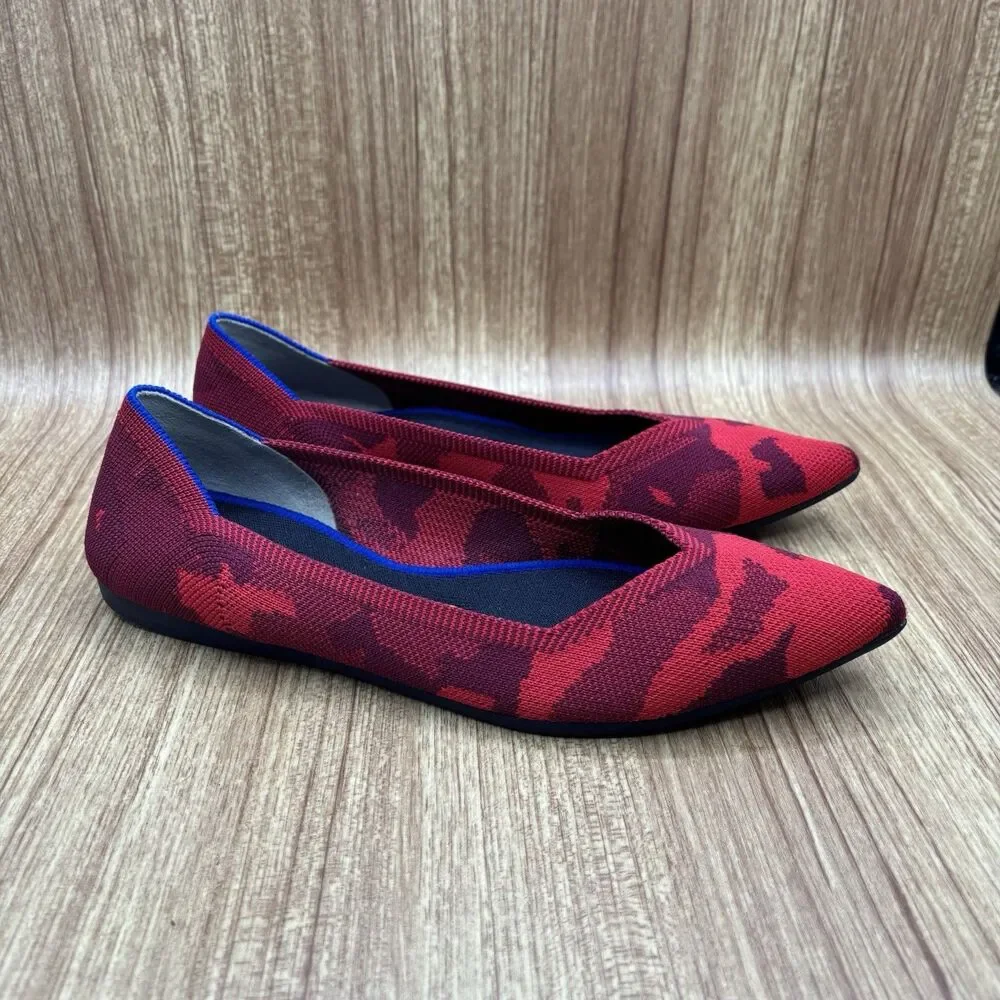 Rothy's The Point II Pattern‎ Red Camo Limited Edition Flats Shoes Womens Sz 8.5
